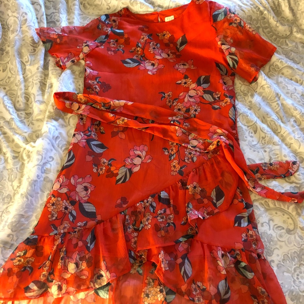 Red Orange Floral Dress